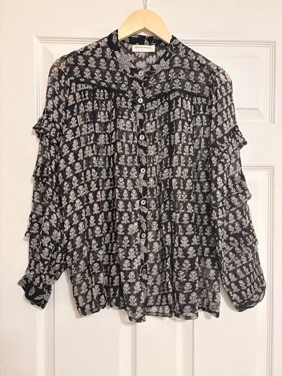 MAISON HOTEL VENICE BLOUSE YING YANG Semi Sheer Ruffle Details Small - Picture 6 of 12